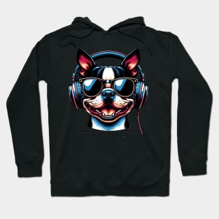 Boston Terrier Smiling DJ: A Musical Canine Portrait Hoodie